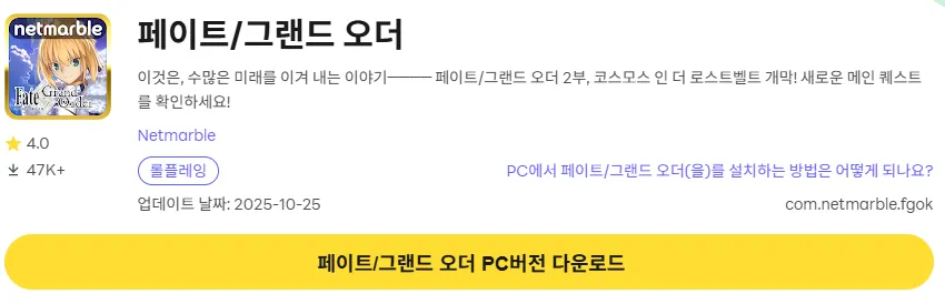 페이트 그랜드 오더 20 페이트 그랜드 오더 PC 버전 다운로드 페이지